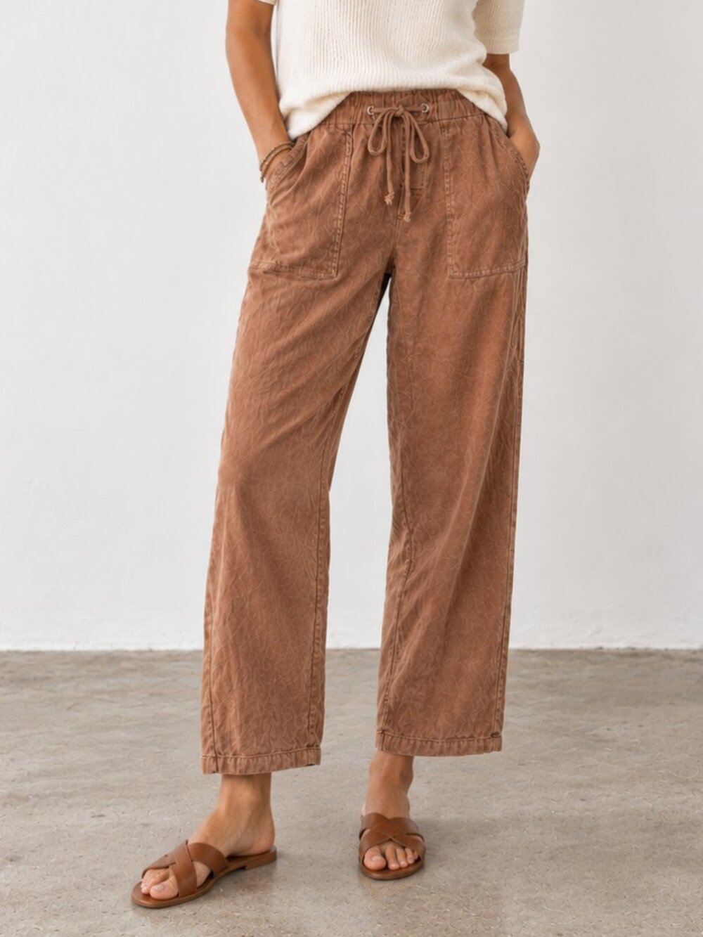 KUT FROM THE KLOTH Rosalie Drawstring Stretch Linen Blend Pants Whiskey Brown M